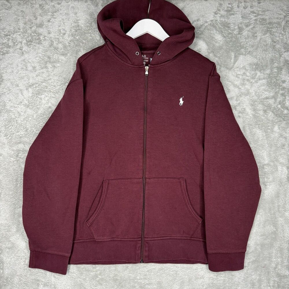 Polo Ralph Lauren Hoodie Mens XXL Maroon Red White Pony Logo Full Zip Up Soft